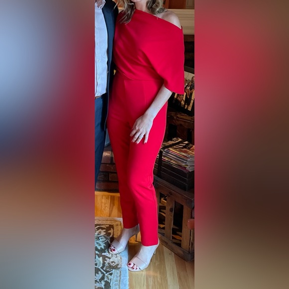 Alexia Admor Red Jumpsuit with Draped Neckline and Slim Fit - Picture 2 of 4